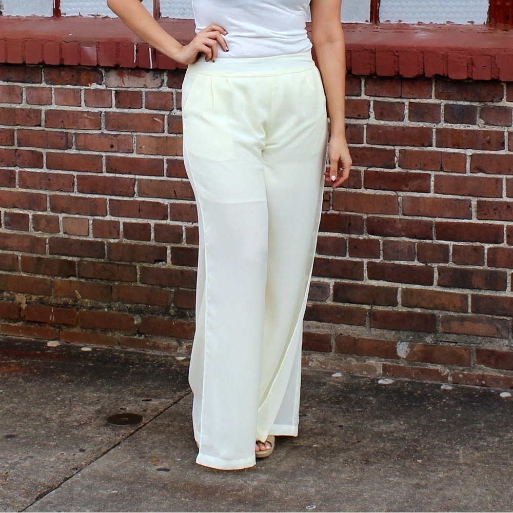 Ivory Wide Leg Panel Pants
